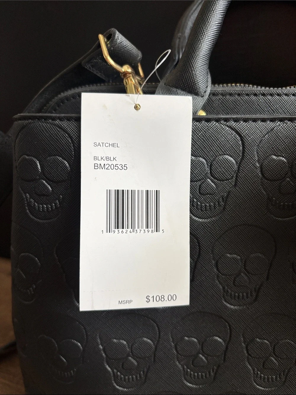 Betsey Johnson Skull Embossed black satchel